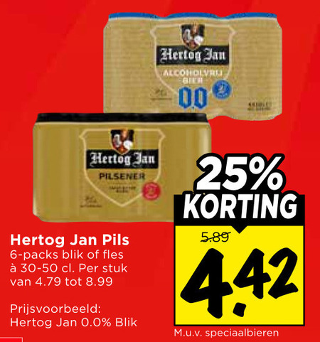 hertog jan blikjes bier 6 25 pilsener pils blik fles stuk 0.0 00 speciaalbieren folder aanbieding bij Vomar Hertog Jan blikje bier folder aanbieding bij Vomar - details