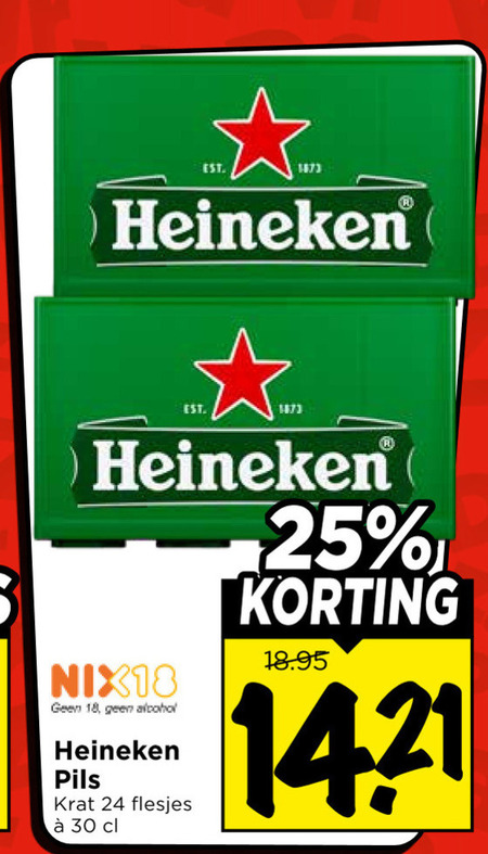 heineken krat bier 18 24 25 30 nix18 alcohol pils folder aanbieding bij Vomar Heineken krat bier folder aanbieding bij Vomar - details