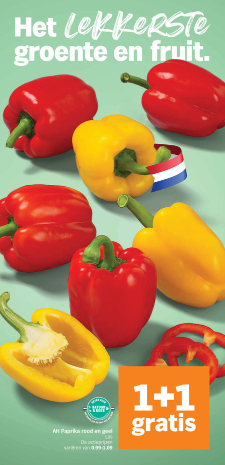 paprika 1 groente fruit beter natuur boer land rood geel varieeren folder aanbieding bij Albert Heijn