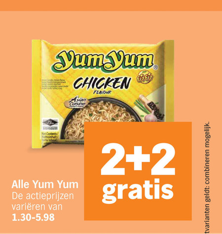yum noodles 2 chicken asian cuisine flavour contents inhoud varieeren productvarianten combineren folder aanbieding bij Albert Heijn Yum Yum noodles folder aanbieding bij Albert Heijn - details