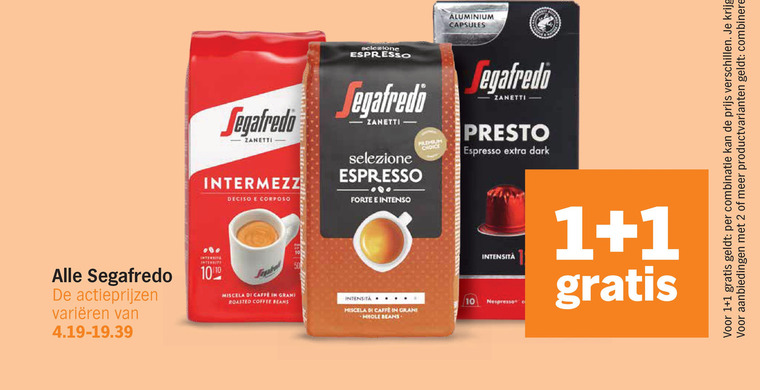 segafredo koffiebonen koffiecups 1 2 10 varieeren selezione espresso aluminium capsules zanetti forte intenso choice presto dark caffe gram roasted coffee beans caffee nespresso combinatie productvarianten combineren folder aanbieding bij Albert Heijn Segafredo koffiebonen, koffiecups folder aanbieding bij Albert Heijn - details