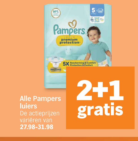 pampers luiers 1 2 5 premium protection 5x comfort bescherming varieeren folder aanbieding bij Albert Heijn Pampers luiers folder aanbieding bij Albert Heijn - details