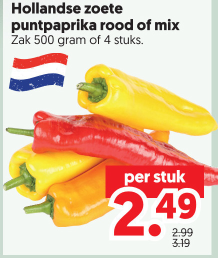 puntpaprika 4 500 hollandse zoete rood mix zak stuks stuk folder aanbieding bij Dekamarkt