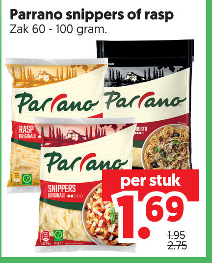 parrano geraspte kaas snippers rasp zak parlano originale stuk folder aanbieding bij Dekamarkt Parrano geraspte kaas folder aanbieding bij Dekamarkt - details