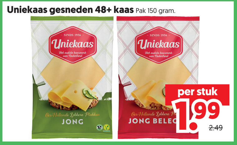 kaasplakken 150 1956 uniekaas gesneden 48 kaas pak nederland hollands jong stuk folder aanbieding bij Dekamarkt