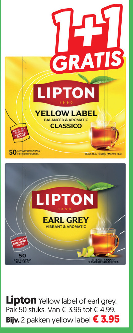 lipton thee 1 2 50 tea yellow label balanced aromatic classico bags black with notes earl grey vibrant intensity flavoured pakken pak stuks folder aanbieding bij Dekamarkt Lipton thee folder aanbieding bij Dekamarkt - details