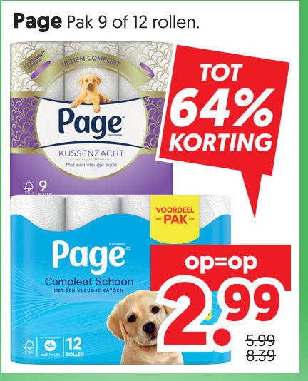 page toiletpapier 9 12 64 pak rollen comfort vleugje zijde kussenzacht voordeel schoon katoen fsc folder aanbieding bij Dekamarkt Page toiletpapier folder aanbieding bij Dekamarkt - details