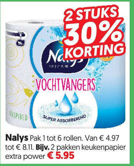 nalys keukenpapier 1 2 6 30 stuks vochtvangers super inspired pak rollen pakken power folder aanbieding bij Dekamarkt Nalys keukenpapier folder aanbieding bij Dekamarkt - details