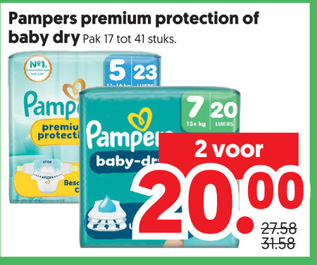 pampers luiers 2 5 7 17 20 23 premium protection baby dry pak stuks stop 15 pamper dr folder aanbieding bij Dekamarkt Pampers luiers folder aanbieding bij Dekamarkt - details