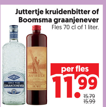 juttertje boomsma jenever kruidenbitter 1 graanjenever fles liter jonge wit folder aanbieding bij Dekamarkt Juttertje jenever, kruidenbitter folder aanbieding bij Dekamarkt - details