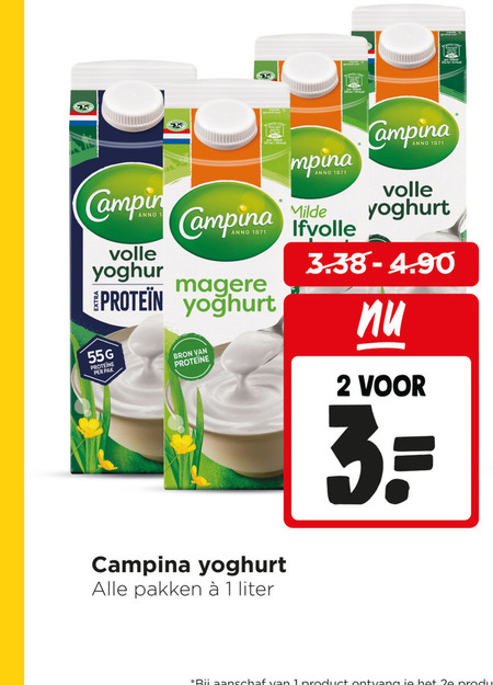 campina yoghurt 1 2 3 5 volle anno milde protein pak pakken liter folder aanbieding bij Jumbo Campina yoghurt folder aanbieding bij Jumbo - details