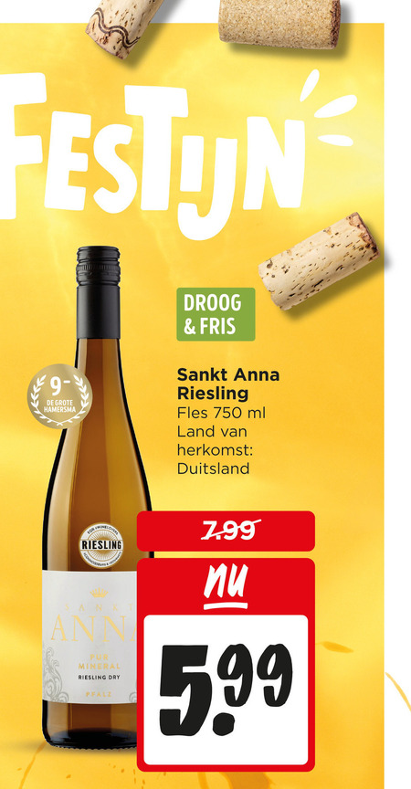 witte wijn 750 hamersma droog fris anna riesling fles ml land duitsland for vers sa pur mineral dry pfalz 5 99 folder aanbieding bij Jumbo