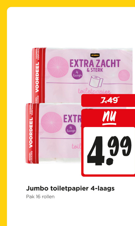 toiletpapier 4 16 voordeel jumbo zacht pak rollen folder aanbieding bij Jumbo