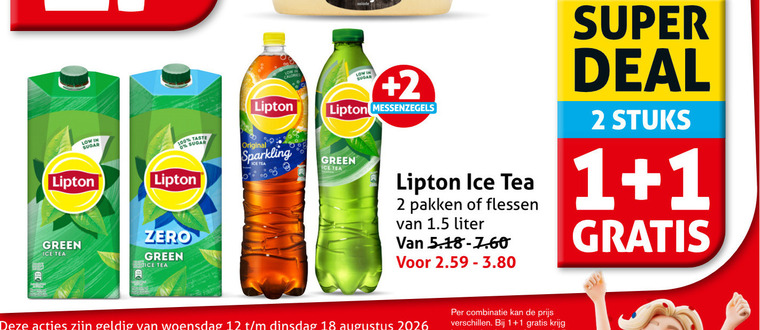 lipton ice tea 1 2 12 18 100 sugar green solade taste original sparkling zero pakken flessen liter super deal stuks woensdag combinatie folder aanbieding bij Hoogvliet Lipton ice tea folder aanbieding bij Hoogvliet - details