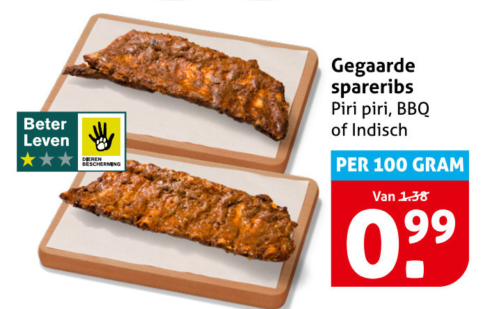 spareribs 100 beter leven dieren bescherming gegaarde piri bbq indisch folder aanbieding bij Hoogvliet