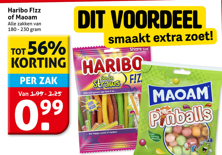 haribo maoam snoep 99 180 zakken zak voordeel smaakt zoet share size soda kids and grown ups love it sour inside pinballs happy world kleurstoffen folder aanbieding bij Hoogvliet Maoam snoep folder aanbieding bij Hoogvliet - details