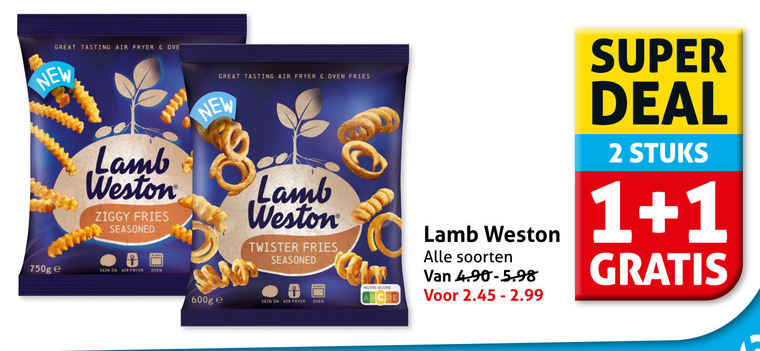 lamb and weston patat 1 2 tasting air fryer new oven fries ziggy seasoned twister skin nutri score soorten super deal stuks folder aanbieding bij Hoogvliet Lamb and Weston patat folder aanbieding bij Hoogvliet - details