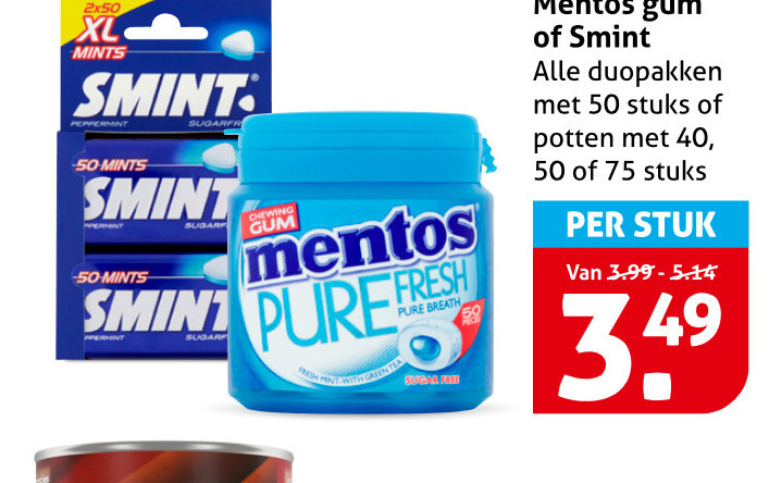smint mentos kauwgom 40 50 xl mints peppermint chewing breath sugar free gum duopakken stuks potten stuk folder aanbieding bij Hoogvliet Smint kauwgom folder aanbieding bij Hoogvliet - details