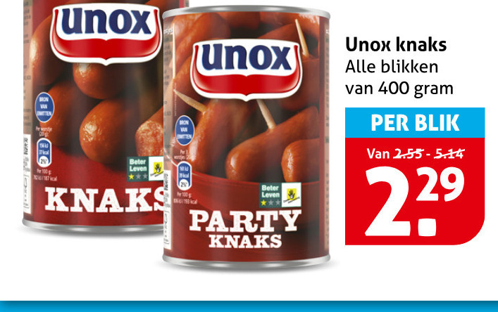 unox knakworsten 400 beter leven knaks party blikken blik folder aanbieding bij Hoogvliet Unox knakworst folder aanbieding bij Hoogvliet - details