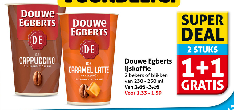 douwe egberts ijskoffie 1 2 250 ice cappuccino creamy caramel latte bekers blikken ml super deal stuks folder aanbieding bij Hoogvliet Douwe Egberts ijskoffie folder aanbieding bij Hoogvliet - details