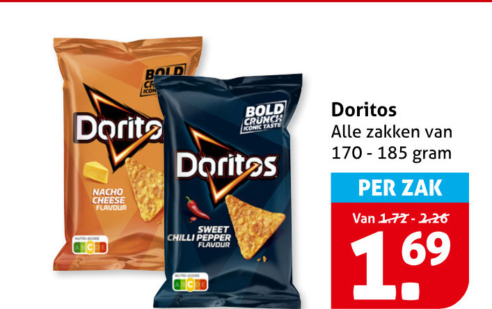 doritos chips bold dorito nacho cheese flavour sweet chilli pepper iconic zakken zak 16 folder aanbieding bij Hoogvliet Doritos chips folder aanbieding bij Hoogvliet - details