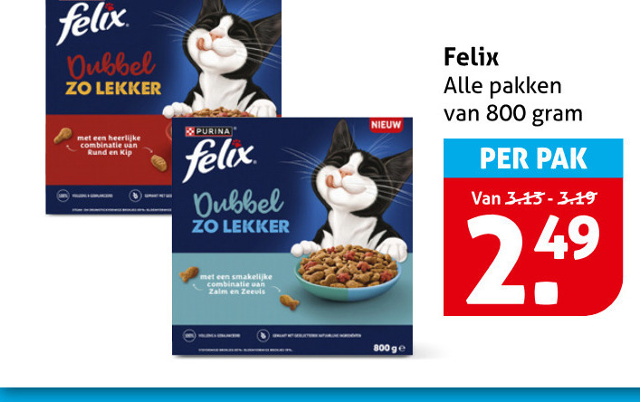 felix kattenvoer dubbel combinatie rund kip purina zalm zeevis ge pakken pak folder aanbieding bij Hoogvliet Felix kattenvoer folder aanbieding bij Hoogvliet - details