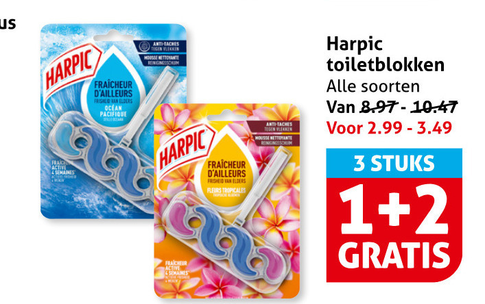 harpic toiletblok 1 2 3 franc fraicheur elders ocean pacifique mousse fleurs active anti taches toiletblokken soorten stuks folder aanbieding bij Hoogvliet Harpic toiletblok folder aanbieding bij Hoogvliet - details