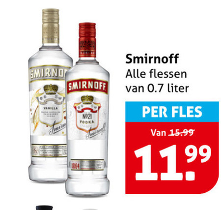 smirnoff wodka vanilla vodka flessen liter fles folder aanbieding bij Hoogvliet Smirnoff wodka folder aanbieding bij Hoogvliet - details