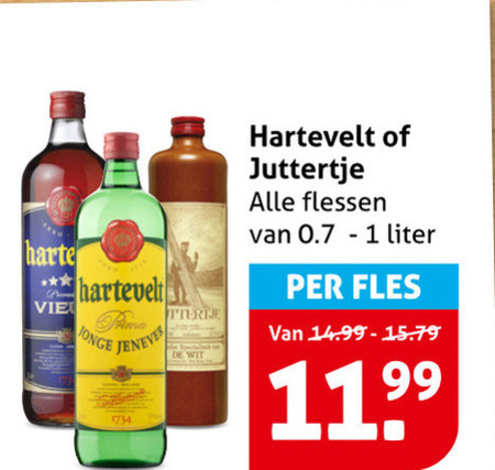 hartevelt juttertje jenever vieux kruidenbitter 1 vie prima flessen liter fles folder aanbieding bij Hoogvliet Juttertje vieux, kruidenbitter folder aanbieding bij Hoogvliet - details