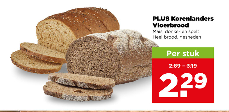 brood korenlanders vloerbrood mais donker spelt gesneden stuk folder aanbieding bij Plus