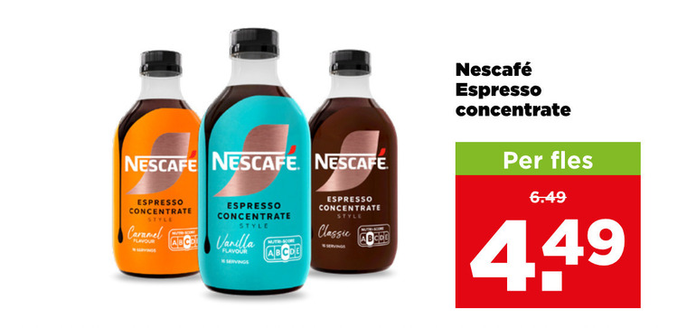 nescafe koffieconcentraat espresso concentrate style caramel flavour servings abc vanilla score classic fles folder aanbieding bij Plus Nescafe koffieconcentraat folder aanbieding bij Plus - details