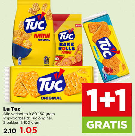 lu tuc zoutjes 1 2 100 mini original oven baked foto rolls new paprika 100g pakken folder aanbieding bij Plus Lu Tuc zoutje folder aanbieding bij Plus - details