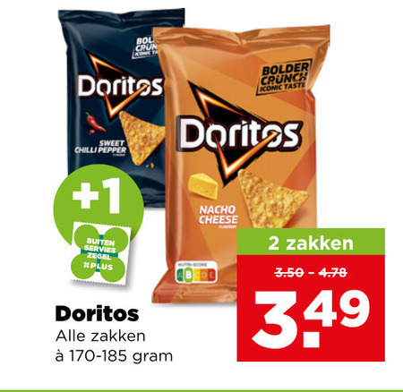 doritos chips 2 bol sweet chilli pepper crunch iconic taste 1 buiten servies zegel zakken nacho cheese folder aanbieding bij Plus Doritos chips folder aanbieding bij Plus - details