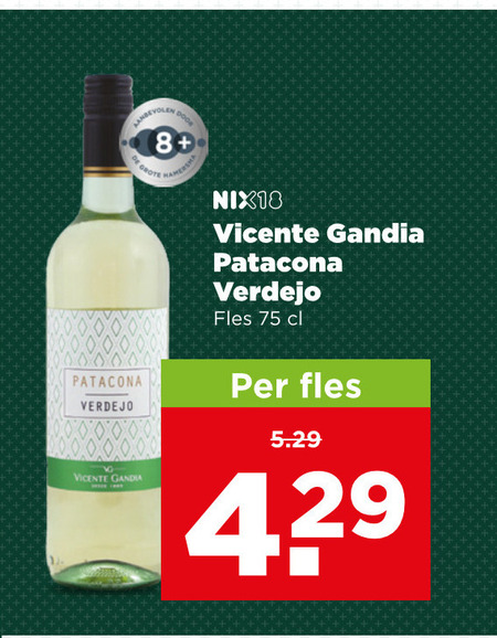 witte wijn 8 nix18 vicente gandia fles folder aanbieding bij Plus