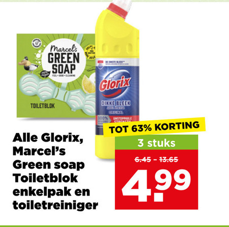 glorix toiletreiniger toiletblok 3 green soap enkelpak bleek unstoppable stuks folder aanbieding bij Plus Glorix toiletreiniger, toiletblok folder aanbieding bij Plus - details