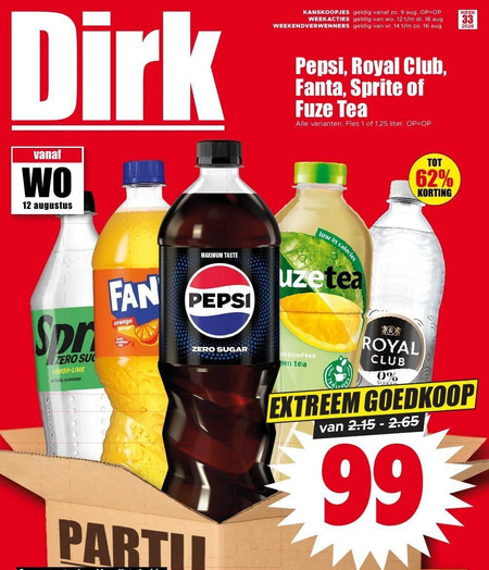 sprite fuze tea pepsi fanta ice frisdrank cola 1 9 12 14 16 18 33 99 royal club fles liter week zero lemon lime flavours taste fan orange calories sugar iced leave extreem folder aanbieding bij Dirk Sprite ice tea, cola folder aanbieding bij Dirk - details