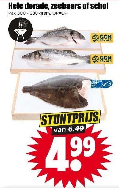 zeebaars scholfilet dorade 300 330 schol pak 4 99 folder aanbieding bij Dirk