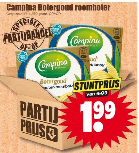 campina roomboter 250 botergoud gezouten pak anno folder aanbieding bij Dirk Campina roomboter folder aanbieding bij Dirk - details