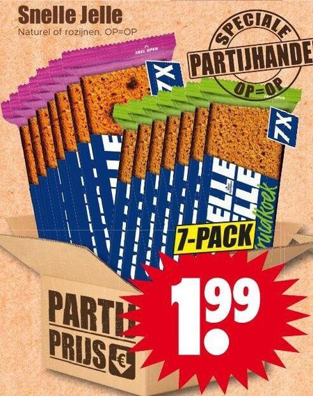 snelle jelle ontbijtkoekrepen 7 naturel rozijnen darth open elle pack folder aanbieding bij Dirk Snelle Jelle ontbijtkoekreep folder aanbieding bij Dirk - details