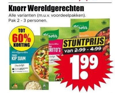 knorr maaltijdmix 60 wereldgerechten voordeelpakken pak personen kip siam belofte folder aanbieding bij Dirk Knorr maaltijdmix folder aanbieding bij Dirk - details