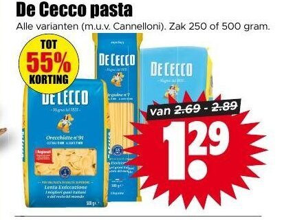de cecco pasta 55 250 500 cannelloni zak lecco 300g folder aanbieding bij Dirk De Cecco pasta folder aanbieding bij Dirk - details
