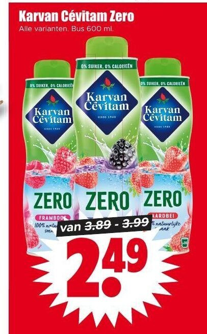 karvan cevitam limonadesiroop 100 600 1948 zero bus ml suiker aardbei natuurlijke folder aanbieding bij Dirk Karvan Cevitam limonadesiroop folder aanbieding bij Dirk - details