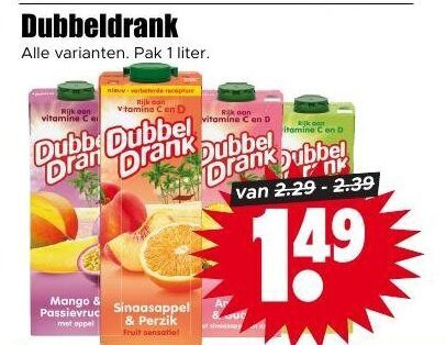 Dubbeldrank   fruitdrank folder aanbieding bij  Dirk - details