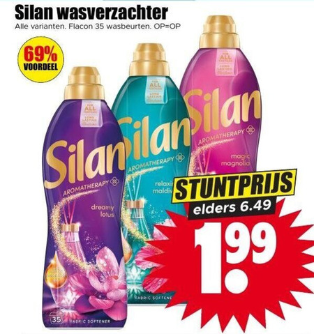 silan wasverzachter 35 69 flacon wasbeurten voordeel all aromatherapy dreamy lotus magnolia softener elders folder aanbieding bij Dirk Silan wasverzachter folder aanbieding bij Dirk - details