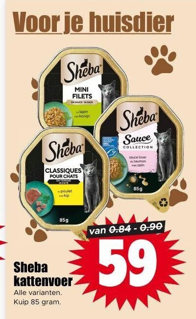 sheba kattenvoer huisdier mini filets lapin classiques pour chats poulet kip sauce collection lover kuip folder aanbieding bij Dirk Sheba kattenvoer folder aanbieding bij Dirk - details