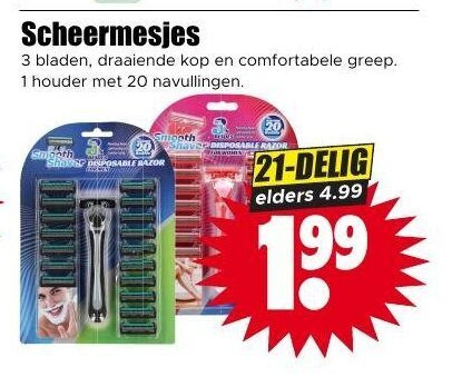 scheermesjes 1 3 20 bladen draaiende kop houder navullingen shaver disposable razor delig elders folder aanbieding bij Dirk