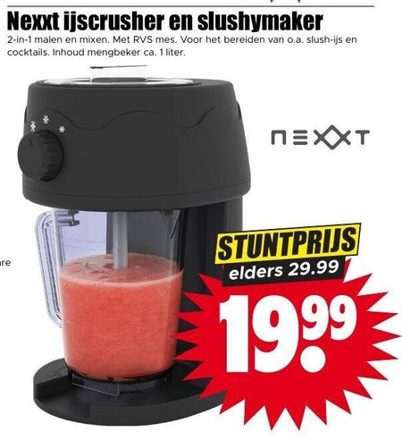 ijscrusher 1 2 nexxt malen mixen rvs mes bereiden o.a. ijs cocktails inhoud mengbeker ca. liter elders folder aanbieding bij Dirk