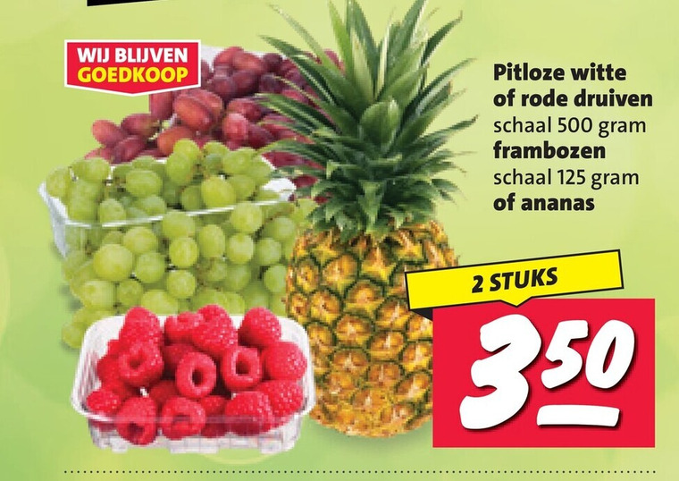 ananas druiven frambozen 2 500 pitloze witte rode schaal stuks folder aanbieding bij Nettorama