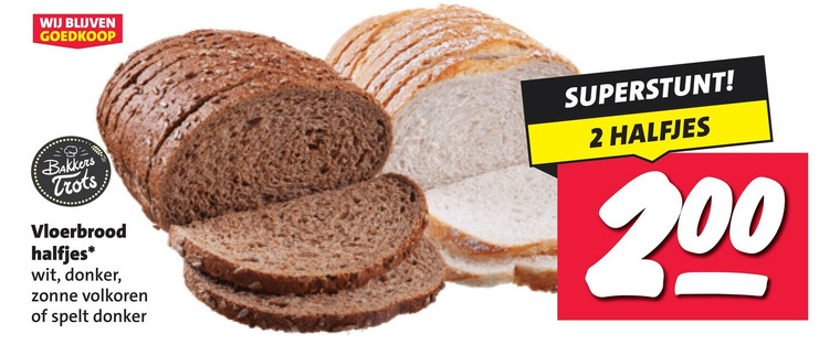 brood 2 200 bakkers trots vloerbrood halfjes wit donker zonne volkoren spelt folder aanbieding bij Nettorama