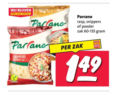 parrano geraspte kaas 10 parlano snippers rasp poeder zak folder aanbieding bij Nettorama Parrano geraspte kaas folder aanbieding bij Nettorama - details